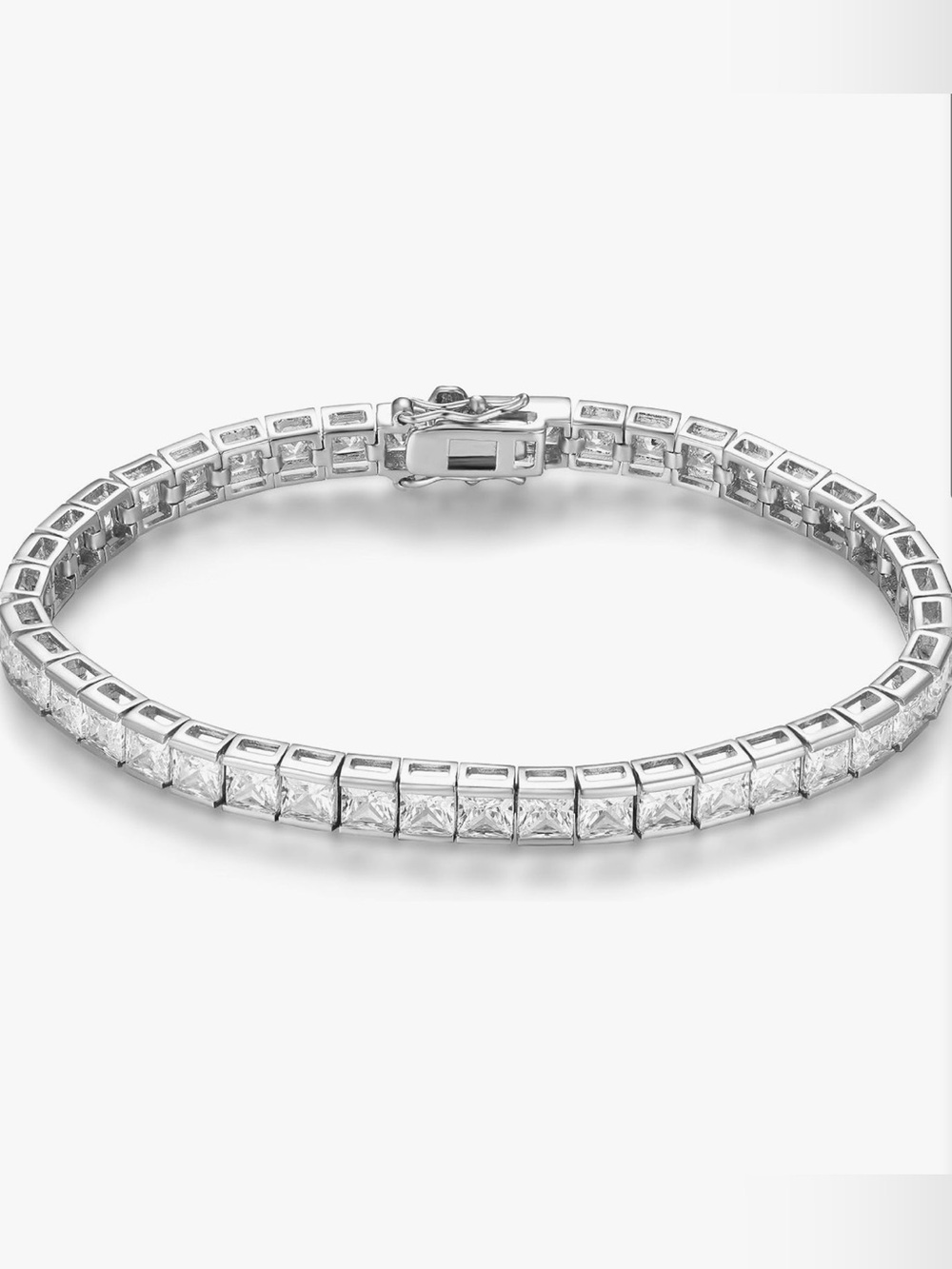 NEW 18K White Gold Plated Square Cubic Zirconia Tennis Bracelet